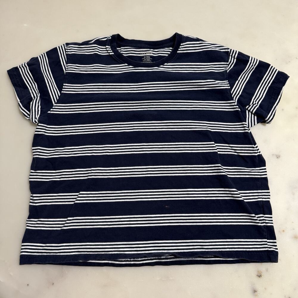 LL Bean Women’s M Striped Short Sleeve Crew Neck Cotton Tshirt Navy White Tee